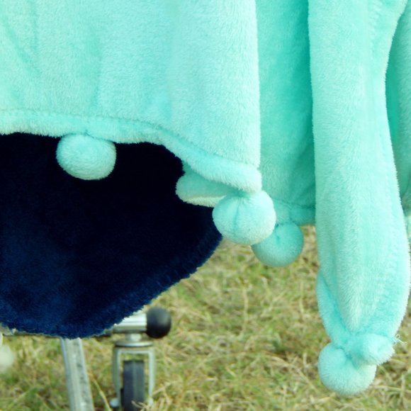 GROOVY GLAM Seafoam Green Handmade Plush Pompom Poncho - Picture 2 of 4